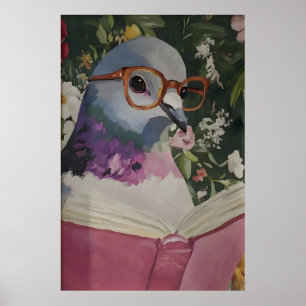 Grappige Duif Leest in Badkamer Kunstprint Ondeuge Poster