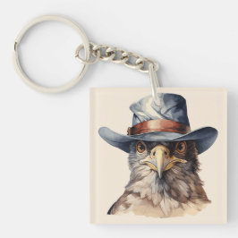 Grappige duif met cowboyhoed, aquarel sleutelhanger