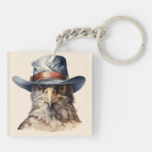 Grappige duif met cowboyhoed, aquarel sleutelhanger (Achterkant)