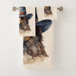 Grappige duif met een cowboy pet, waterverf bad handdoek