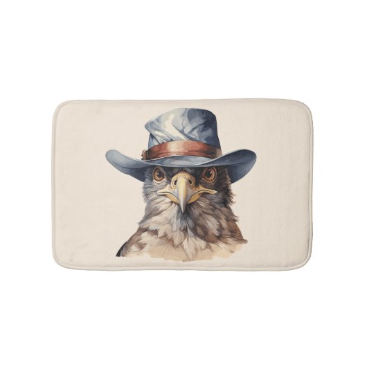 Grappige duif met een cowboy pet, waterverf badmat (Voorkant)