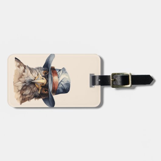 Grappige duif met een cowboy pet, waterverf bagagelabel (Voorkant horizontaal)