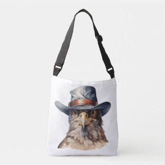 Grappige duif met een cowboy pet, waterverf crossbody tas