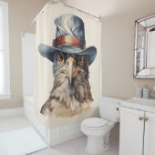Grappige duif met een cowboy pet, waterverf douchegordijn (In situ)