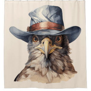 Grappige duif met een cowboy pet, waterverf douchegordijn