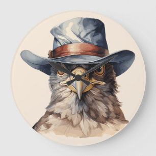 Grappige duif met een cowboy pet, waterverf grote klok