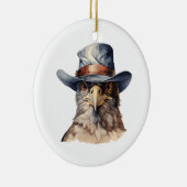 Grappige duif met een cowboy pet, waterverf keramisch ornament (Rechts)