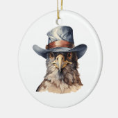 Grappige duif met een cowboy pet, waterverf keramisch ornament (Links)
