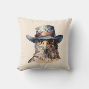 Grappige duif met een cowboy pet, waterverf kussen