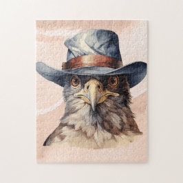 Grappige duif met een cowboy pet, waterverf legpuzzel