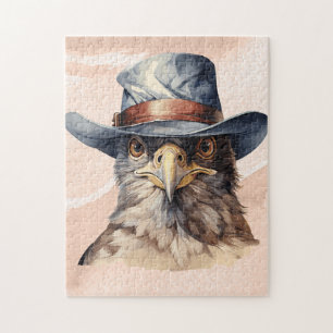 Grappige duif met een cowboy pet, waterverf legpuzzel