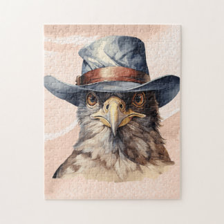 Grappige duif met een cowboy pet, waterverf legpuzzel