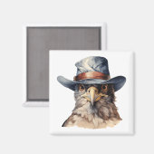 Grappige duif met een cowboy pet, waterverf magneet (Voorkant / Achterkant)