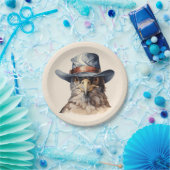 Grappige duif met een cowboy pet, waterverf papieren bordje (Feest)