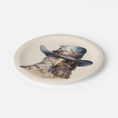 Grappige duif met een cowboy pet, waterverf papieren bordje (Gekanteld)