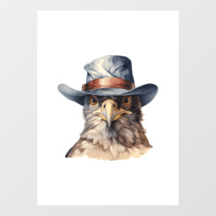 Grappige duif met een cowboy pet, waterverf raamsticker