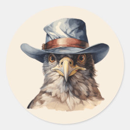 Grappige duif met een cowboy pet, waterverf ronde sticker