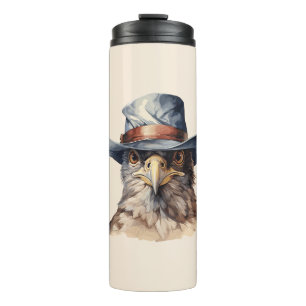 Grappige duif met een cowboy pet, waterverf thermosbeker