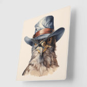 Grappige duif met een cowboy pet, waterverf vierkante klok (Hoek)