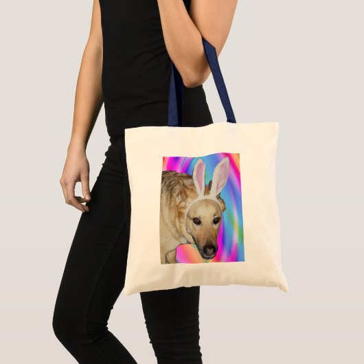 Grappige Duitse Herder Hond & Paashaas Ooren Tote Bag (Voorkant (product))
