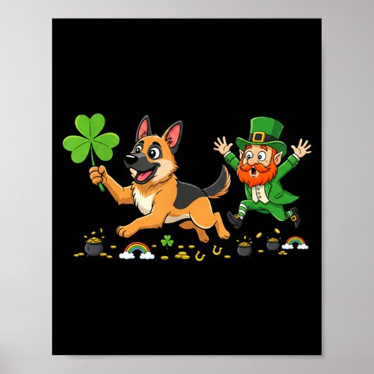 Grappige Duitse herder klaver St. Patrick's Day vr Poster (Voorkant)