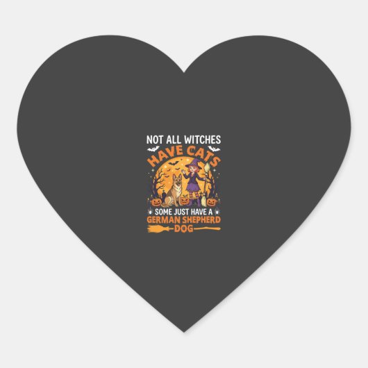 Grappige Duitse Herders Halloween Heksen Hond Hart Sticker (Voorkant)