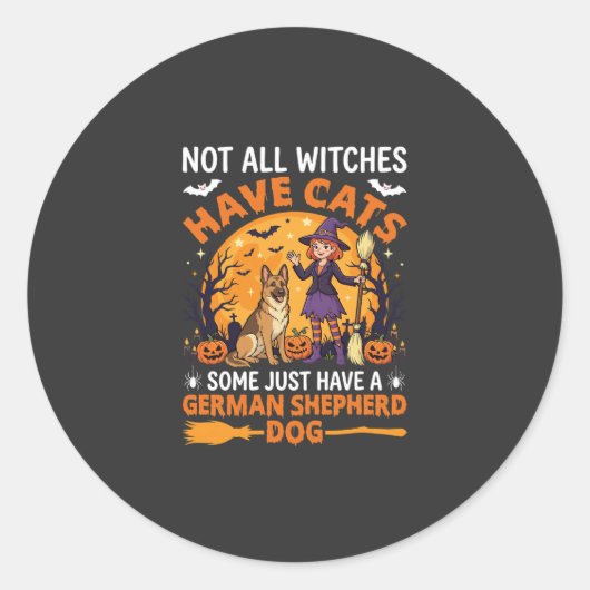 Grappige Duitse Herders Halloween Heksenhond Ronde Sticker (Voorkant)