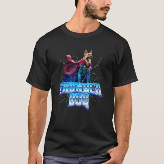 Grappige Duitse Herdershond als God van de Donder T-shirt (Voorkant)
