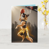 Grappige Duitse Herdershond Basketbal Kaart (Gele Bloem)