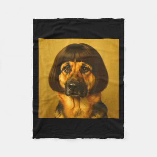Grappige Duitse Herdershond Bob Kapsel Hond Meme M Fleece Deken (Voorkant)
