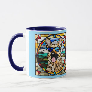 Grappige Duitse Herdershond Glas-in-Lood Koffiemok Mok
