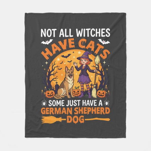 Grappige Duitse Herdershond Halloween Heks Hond Fleece Deken (Voorkant)