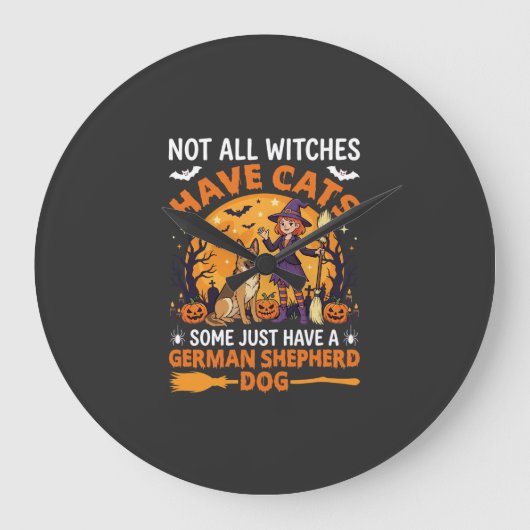 Grappige Duitse Herdershond Halloween Heks Hond Grote Klok (Voorkant)