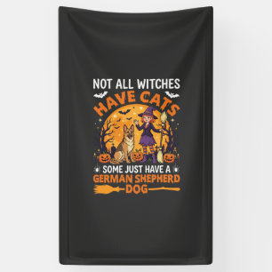 Grappige Duitse Herdershond Halloween Heks Hond Spandoek