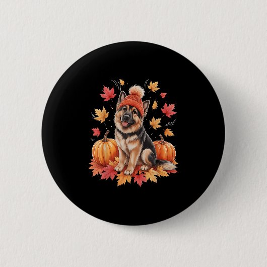 Grappige Duitse Herdershond Herfst Herenfst Blader Ronde Button 5,7 Cm (Voorkant)