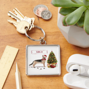 Grappige Duitse Herdershond met Kerstboom Sleutelhanger