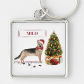 Grappige Duitse Herdershond met Kerstboom Sleutelhanger (Voorkant)