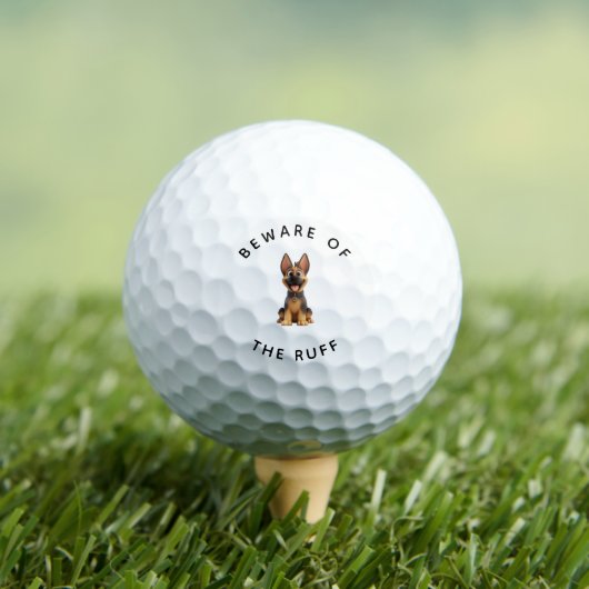 Grappige Duitse Herdershond "Pas op voor de Ruwe" Golfballen (Insitu Shirt)