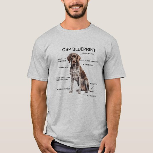 Grappige Duitse kortharige pointer blauwdruk T-shirt (Voorkant)