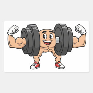 Grappige Dumbbell Cartoon Flexing Sticker