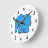 Grappige dwars-steek blauwe olifant ronde klok (Hoek)