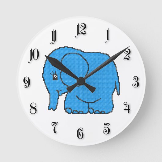 Grappige dwars-steek blauwe olifant ronde klok (Voorkant)