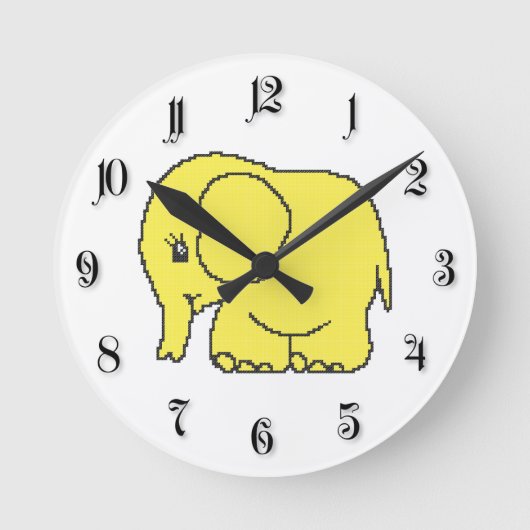 Grappige dwars-steek gele olifant ronde klok (Voorkant)