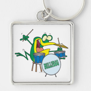 grappige dwaze cartoon kikker drummer cartoon sleutelhanger