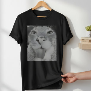 Grappige Dwaze Kat Tong Uit Heren Zwarte T-shirt