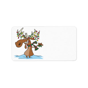 grappige dwaze kerst eland cartoon etiket
