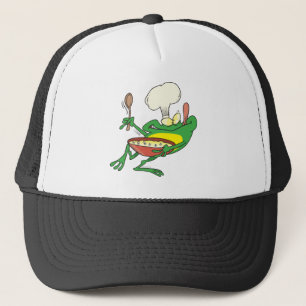 grappige dwaze kookchef kikker cartoon trucker pet