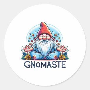 Grappige Dwerg Gnomaste Namaste Yoga Meditatie Ronde Sticker