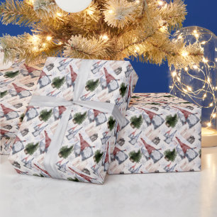 Grappige Dwergen, Houten Huizen, Kerstbomen, Sneeu Cadeaupapier
