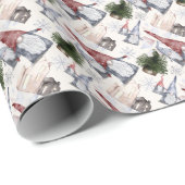 Grappige Dwergen, Houten Huizen, Kerstbomen, Sneeu Cadeaupapier (Rol Hoek)